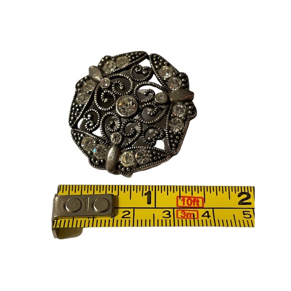 VTG 1928 Rhinestone Silver Tone Filigree Brooch Pin Open Work Art Deco Style - Picture 8 of 8